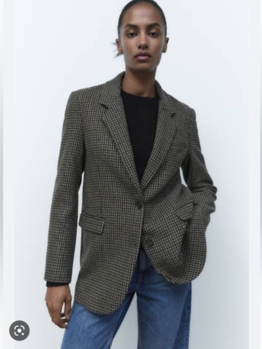 NWT ZARA Wool Blend Plaid Blazer Sz XS Taupe Brown Academia 2753/245